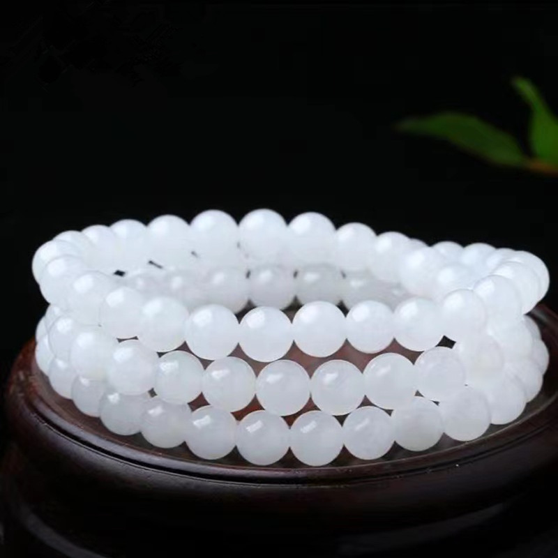新疆和田玉羊脂白玉手串男女款手链108颗佛珠天然玉石项链diy串珠diy