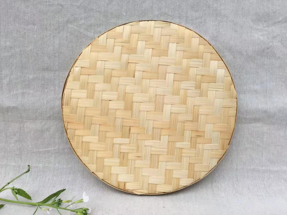 竹制品竹编簸箕竹筛子幼儿园画画农家圆竹匾家用竹编制品装饰竹黄42cm