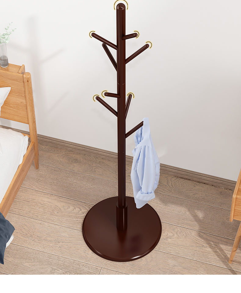 衣架落地现代单杆式收纳挂衣架包架升级三腿原木色实木免工具安装大