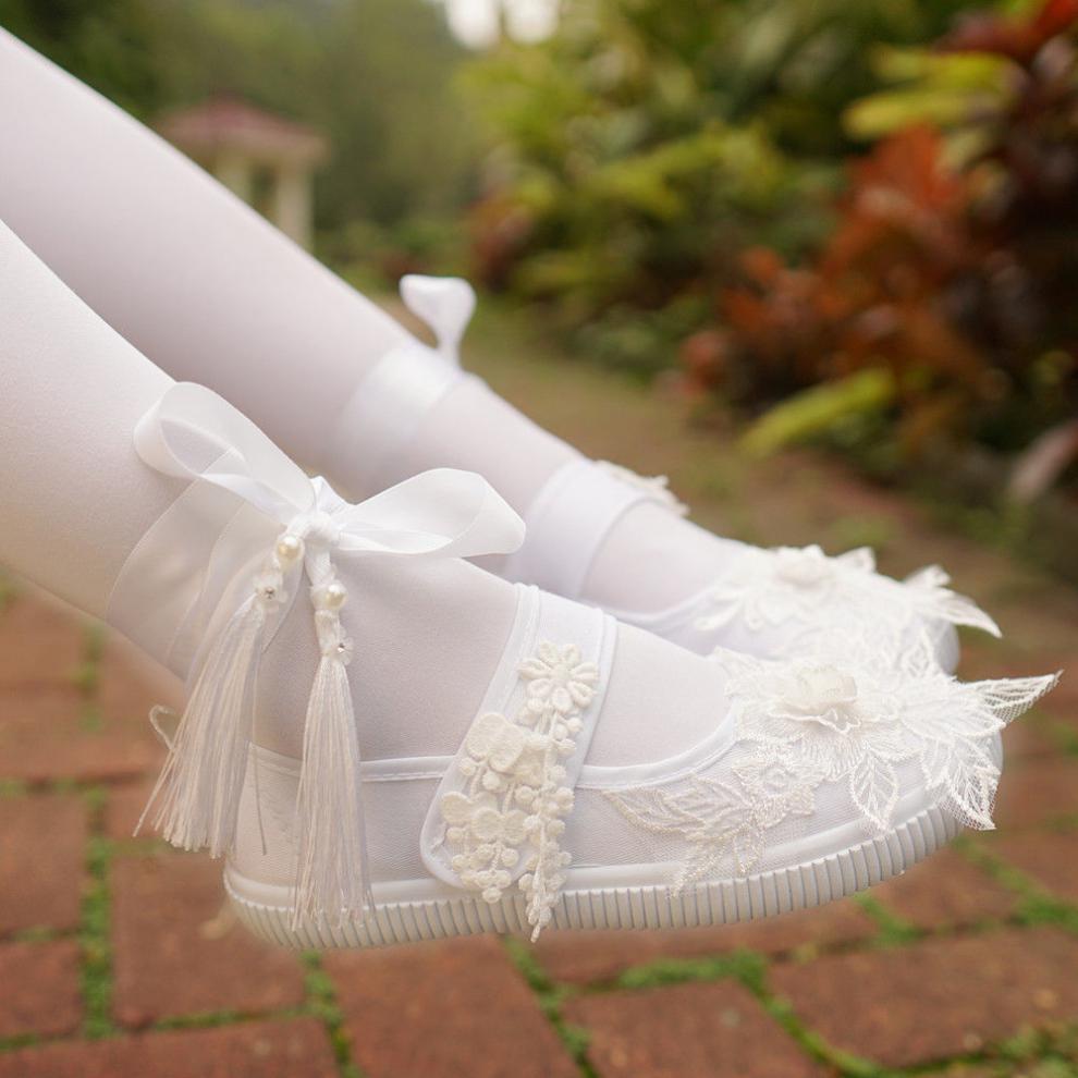 汉服鞋子女文艺百搭帆布鞋古装儿童系绑带蓝色刺绣坡无绑带送丝袜34