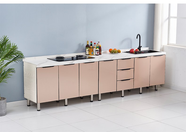 简易橱柜碗柜移动厨房收纳储物灶台一体整体农村用岩板餐边柜子80双门