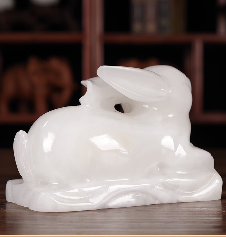 芳居道 轻奢高端天然玉石玉兔摆件一对十二生肖中式家居客厅书房办公