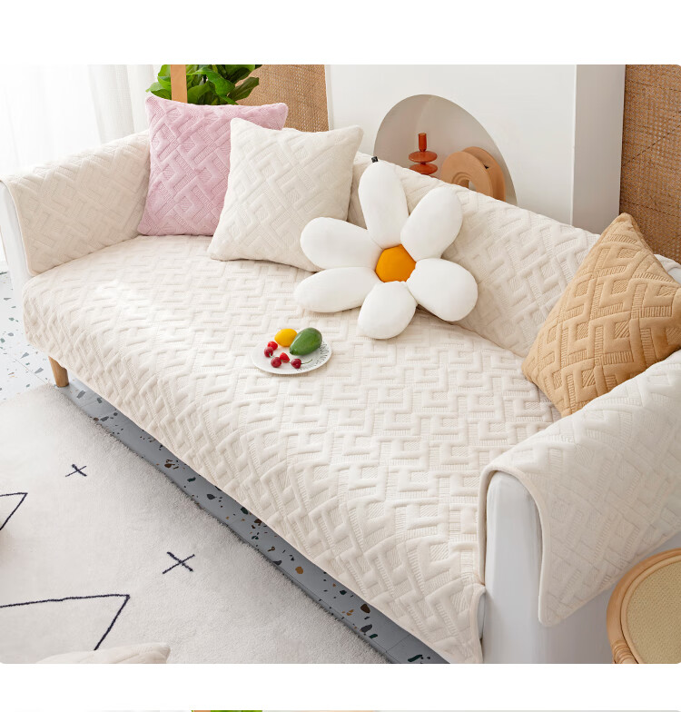 牛奶绒沙发垫北欧简约沙发垫冬季牛奶绒短毛绒坐垫垫子盖巾沙发套罩