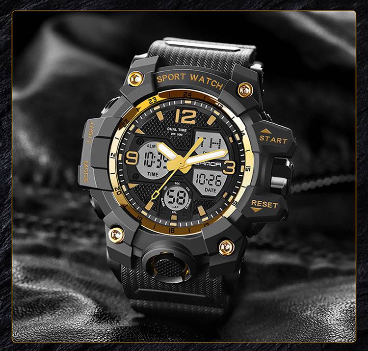 战术手表手表男户外运动多功能初高中学生儿童潮炫酷战术电子表白黑色