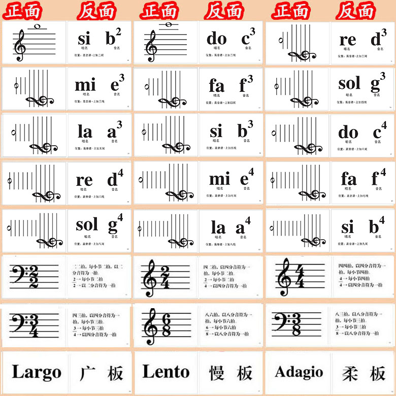 钢琴88键五线谱识谱卡片164张音符闪卡乐器乐理知识基础教程钢琴164张
