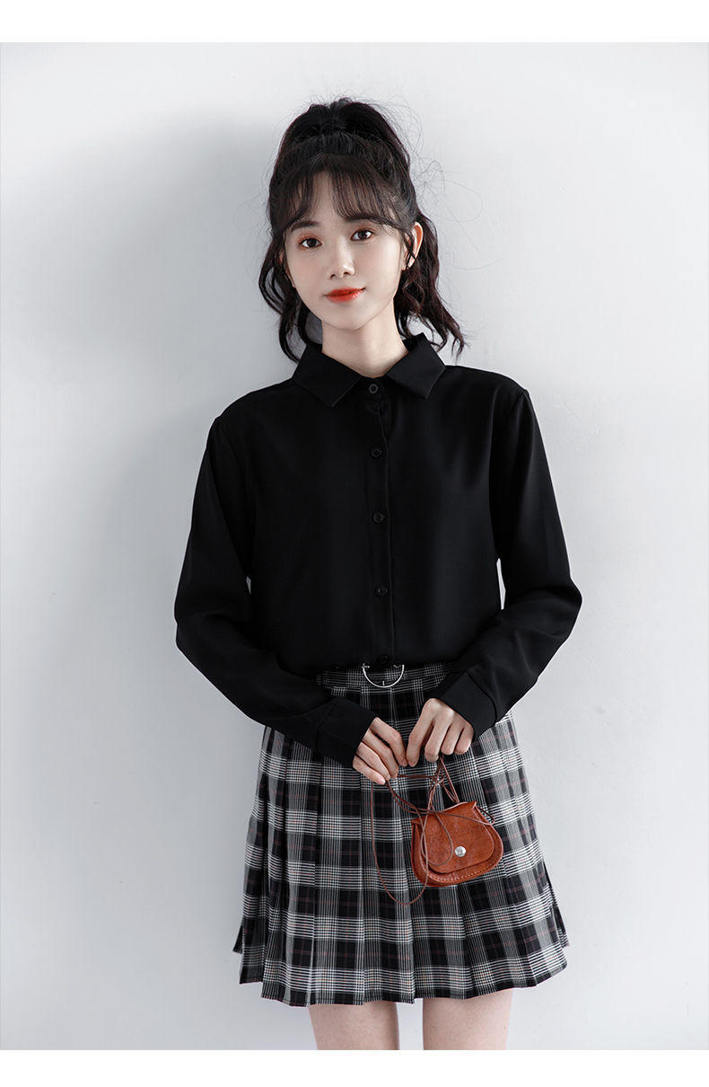 2022新款学院风加绒加厚纯色衬衫女百搭显瘦减龄jk制服衬衣潮黑色加厚
