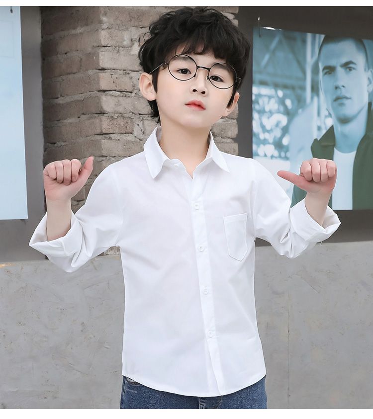【高端轻奢】儿童白衬衫男新款2021春款男童纯棉白色衬衣薄中大童长袖