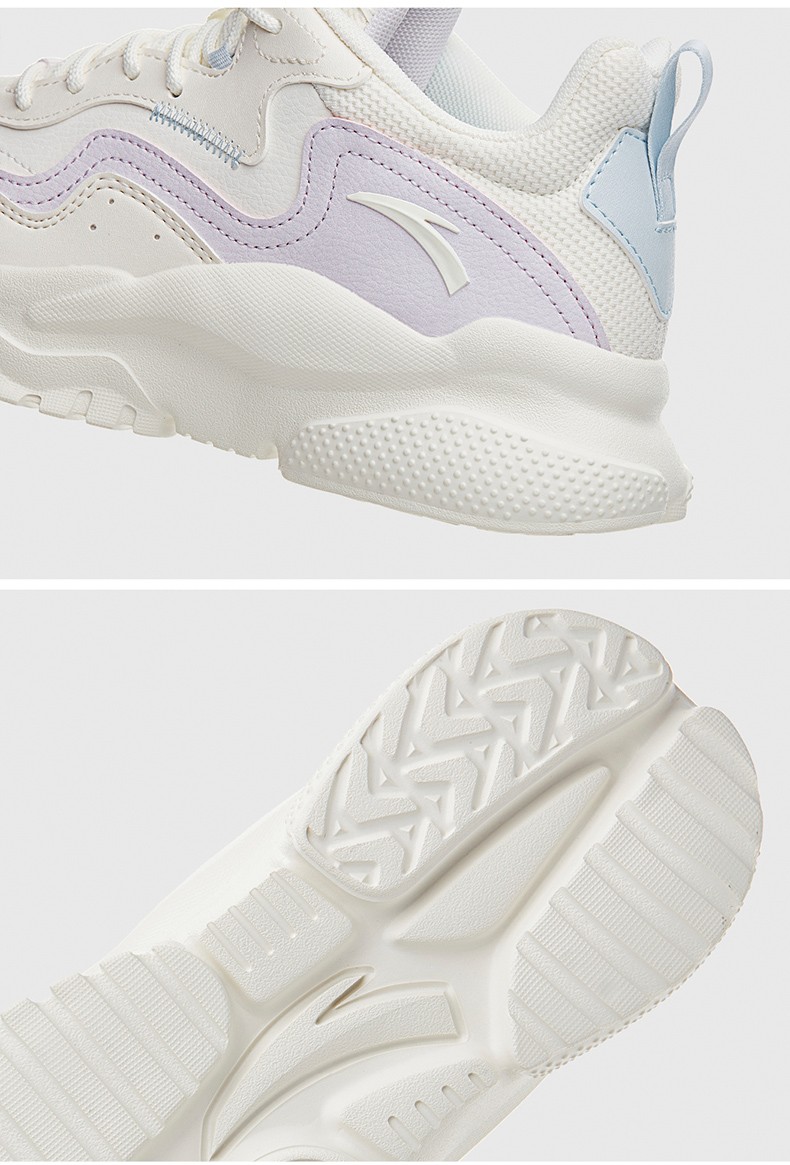 安踏休闲鞋女鞋2022春夏新款复古厚底旅游运动鞋老爹鞋象牙白黑1355