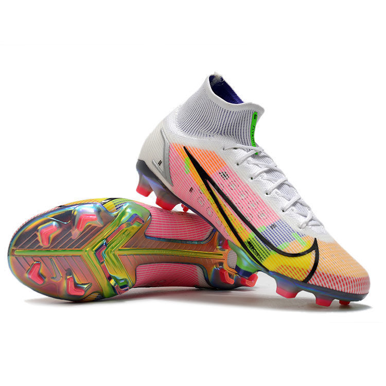 精选足球鞋c罗刺客14彩虹足球鞋长钉fg高低帮针织防水内马尔梅西儿童