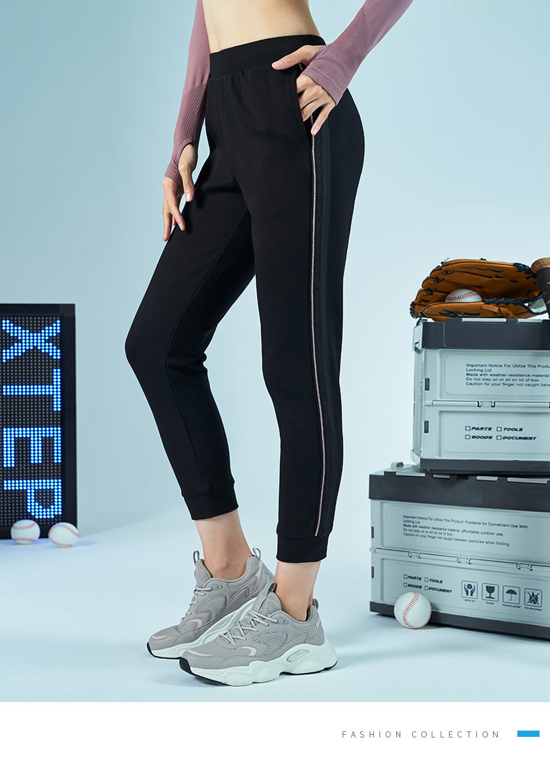 商场同款特步运动裤女裤九分裤子女秋季收口小脚裤女运动休闲裤女黑