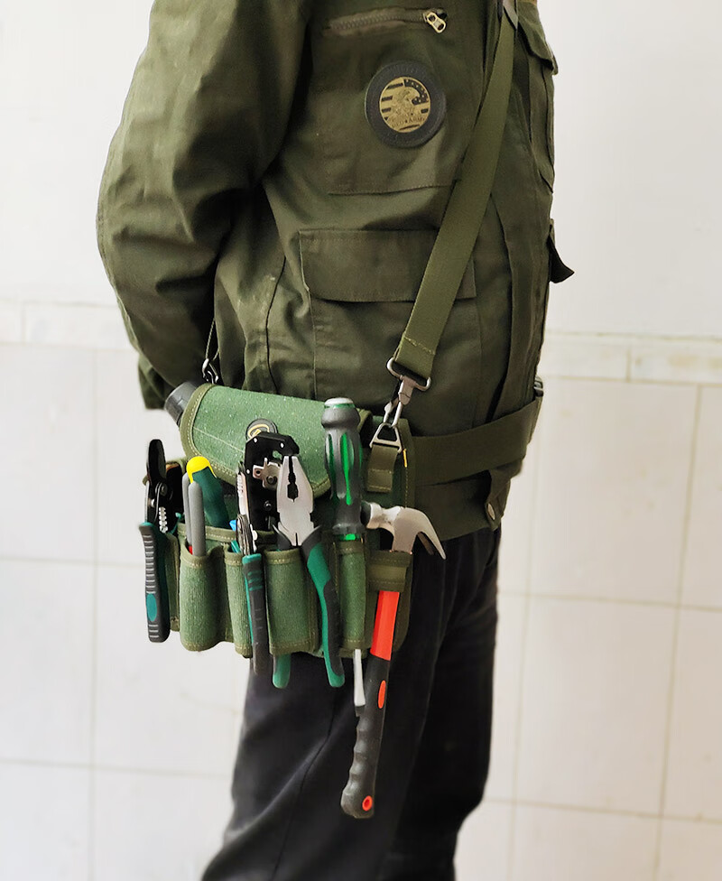 多功能电工工具包腰包牛津布小号加厚腰带弱电施工监控安装工具03军绿