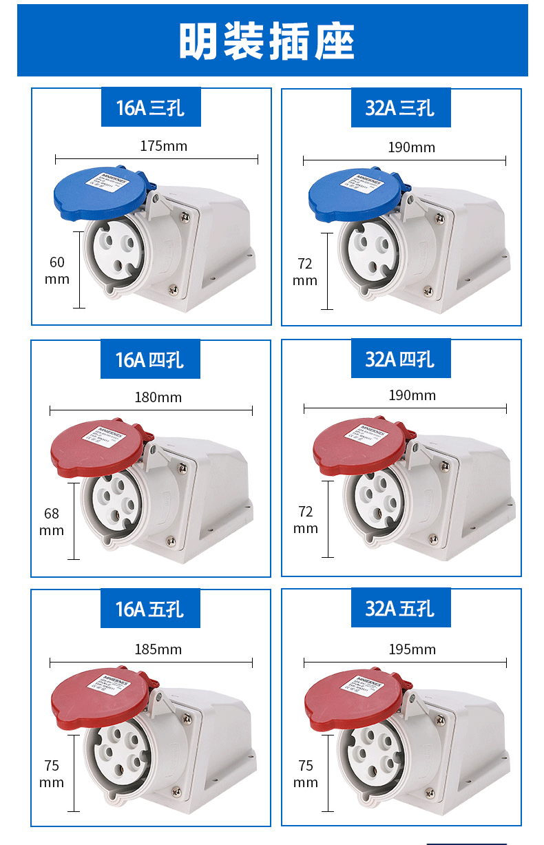 航空工業插頭插座連接器明裝安裝三相電防水345芯公母對接16a32a科