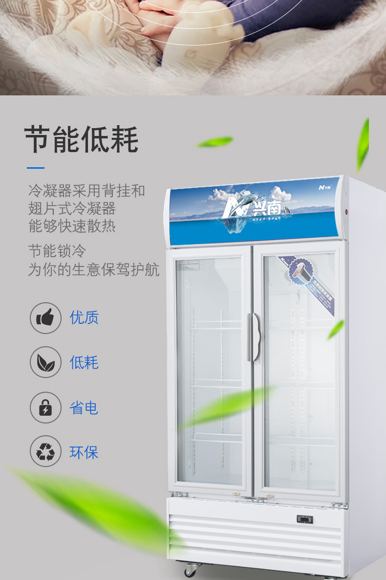 兴南冷柜自动门冰柜立式冷藏展示柜饮料柜双门大型大容量市啤酒鲜花