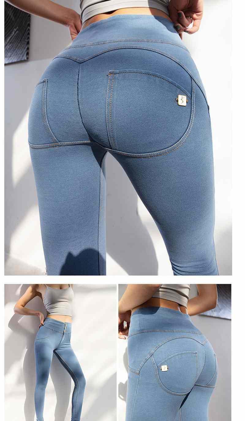 夏季蜜桃臀牛仔裤女提臀性感紧身网红高腰健身裤翘臀裤弹力瑜伽裤