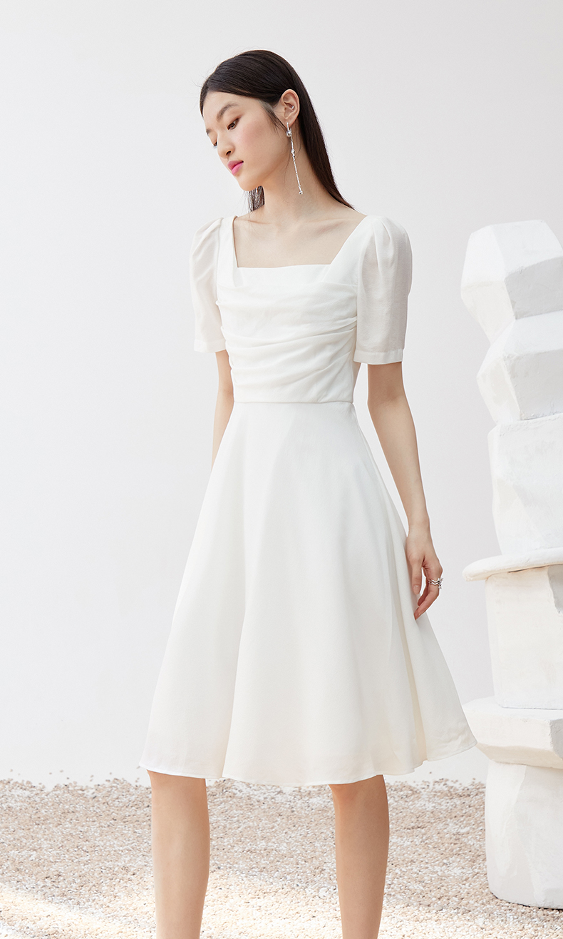 欧时力短袖连衣裙2022新款夏装方领法式设计感 白色018 m【图片 价格
