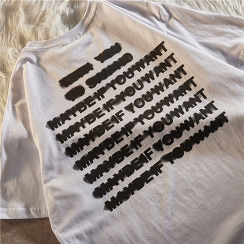 言囡短袖新款夏季潮流t桖女 国潮街头嘻哈字母后背涂鸦短袖t恤女学生