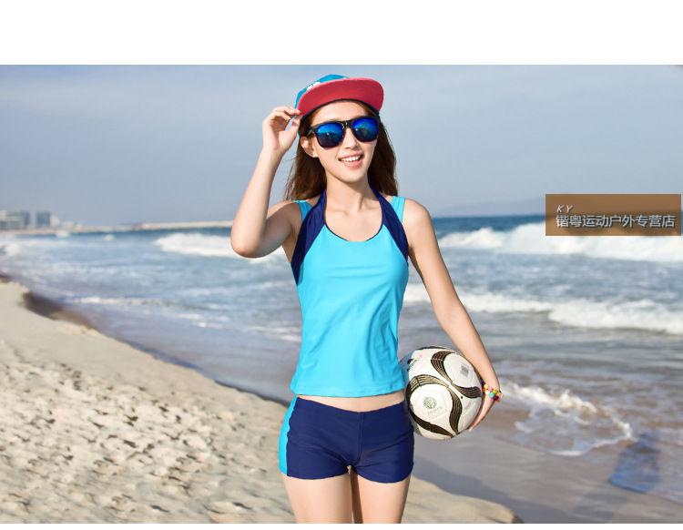 中学生保守泳装少女韩版运动分体式游泳衣女士二件套背心速干 520玫红