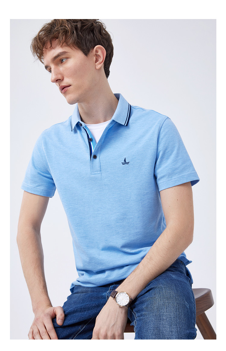 navigare意大利小帆船短袖polo衫男纯棉半袖夏装纯色翻领体恤粉红s46