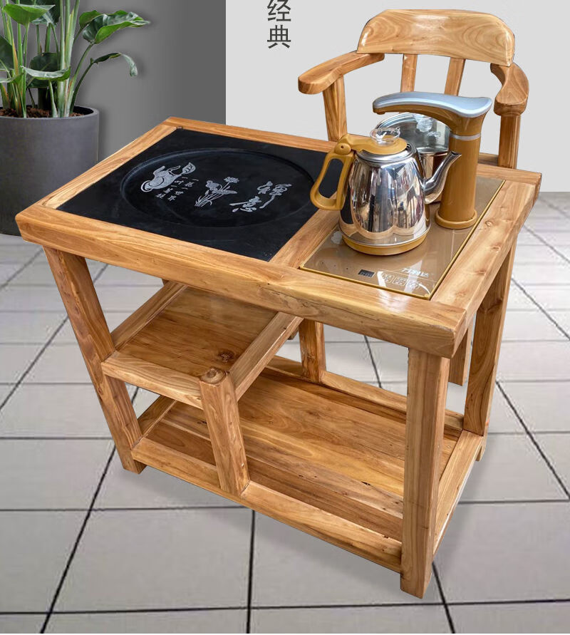 唯眸老榆木茶桌移动原木沙发边几实木茶水柜阳台桌家用简约现代小茶台