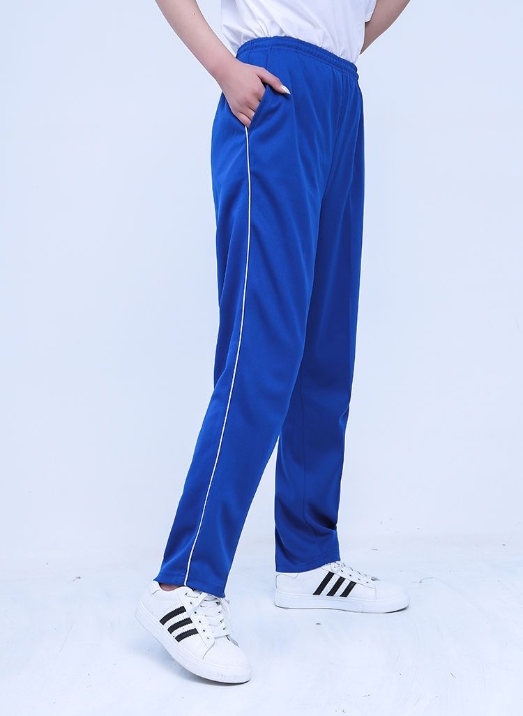 校裤两条杠深蓝色直筒夏季束脚宽松学生校服裤子蓝色两道杠运动休闲裤