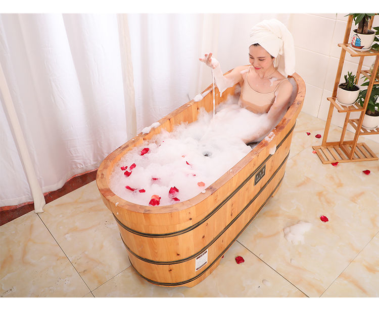 木桶浴桶家用泡澡盆洗澡桶瑶浴黄桶加厚双人香柏木美容院同款无盖标配