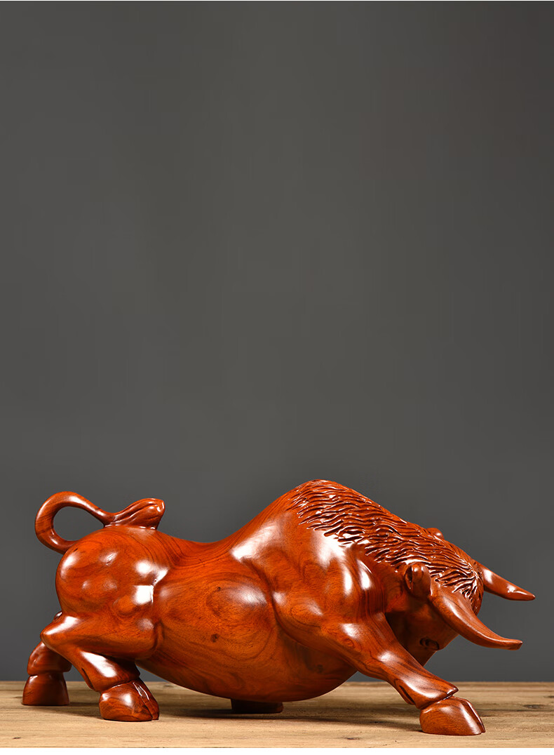 618花梨木雕牛摆件木质雕刻十二生肖牛气冲天家居装饰工艺品开业送礼