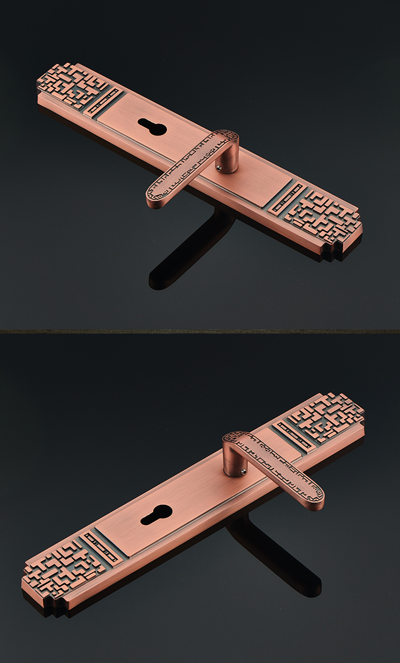 全铜中式入户大门锁 子母双开门锁 铜对开卧室 实木房门锁 玫瑰金 35