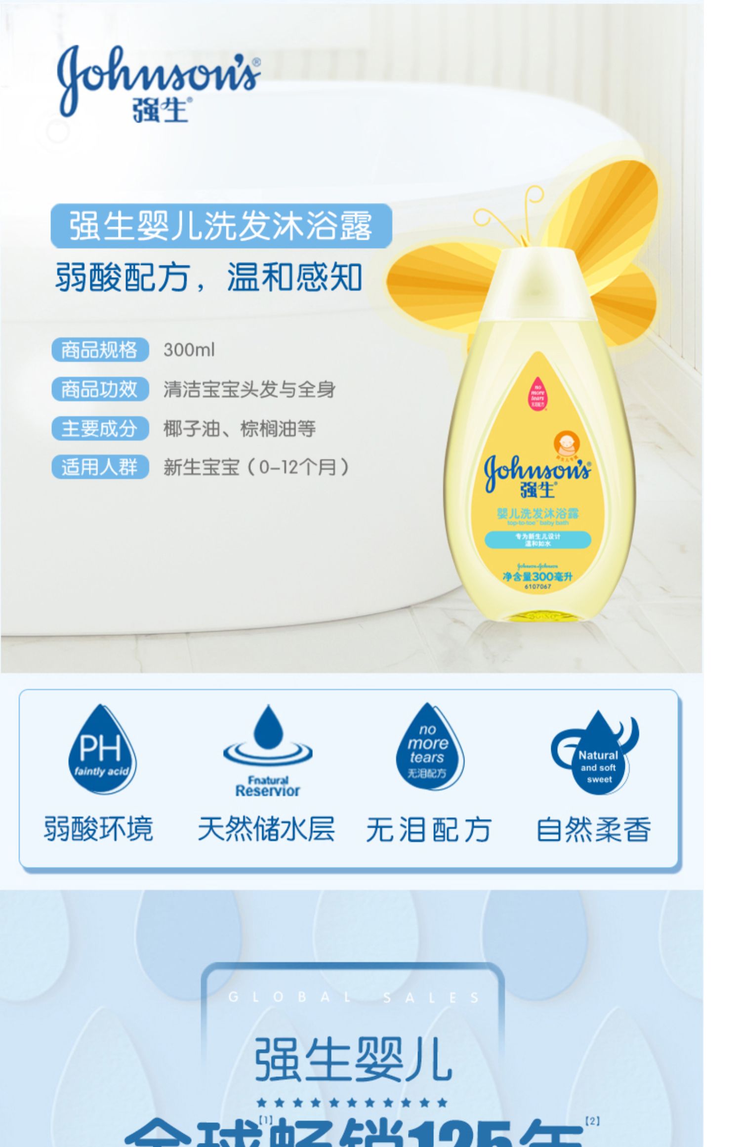 强生婴儿洗发沐浴露二合一新生儿童宝宝洗澡无泪 洗发沐浴露(300ml)