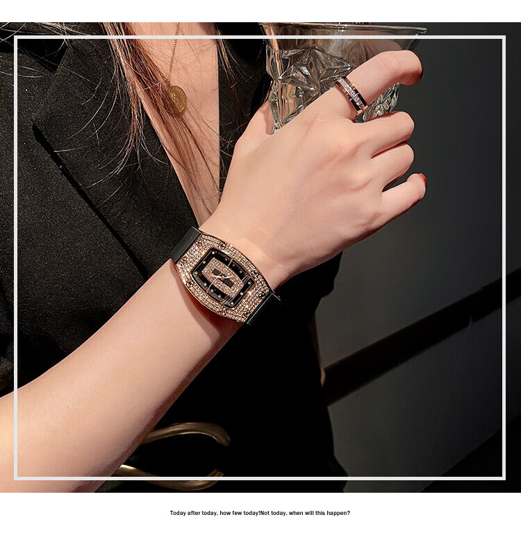 理查德米勒满天星手表女满钻女士表女式机械表女款女表潮 黑银【图片