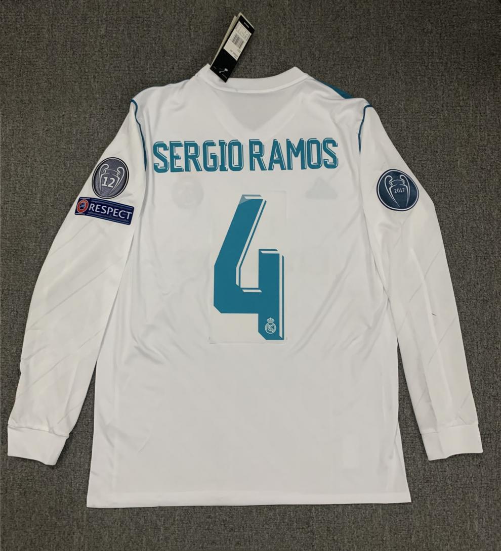 嫦缤 滕讯体育nba同款17-18皇马球衣欧冠决赛版秋冬长袖训练足球服