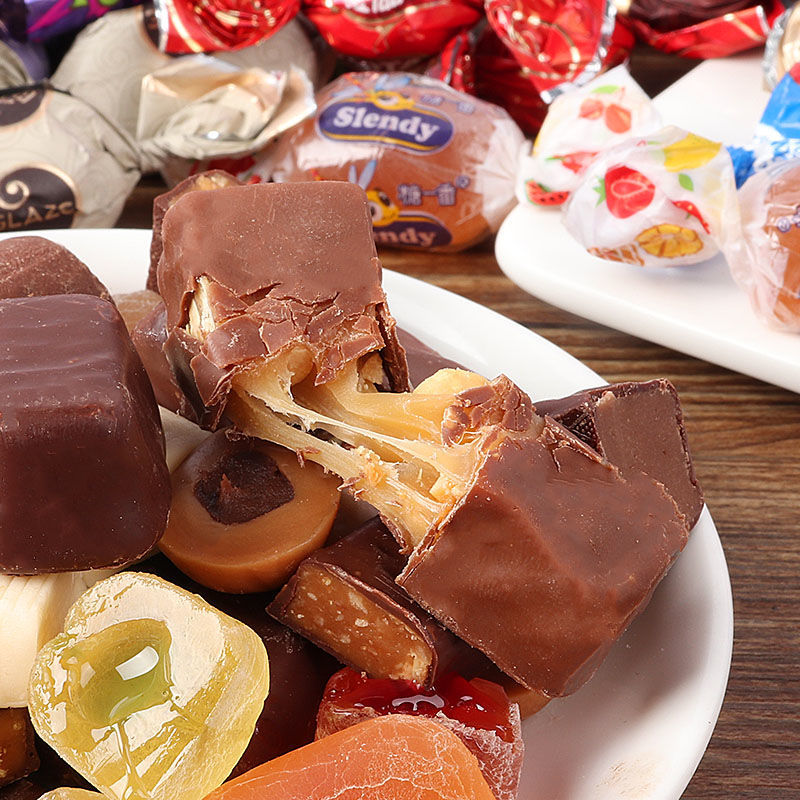 橙伯乐俄罗斯进口什锦巧克力混合糖果紫皮糖多混装糖果软糖喜糖年货