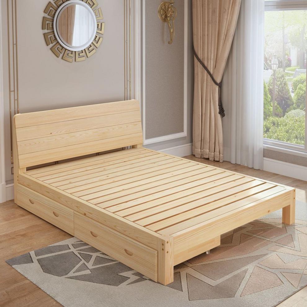 现代简约实木床主卧出租房双人床架经济型床简易加宽床单人床实木床40