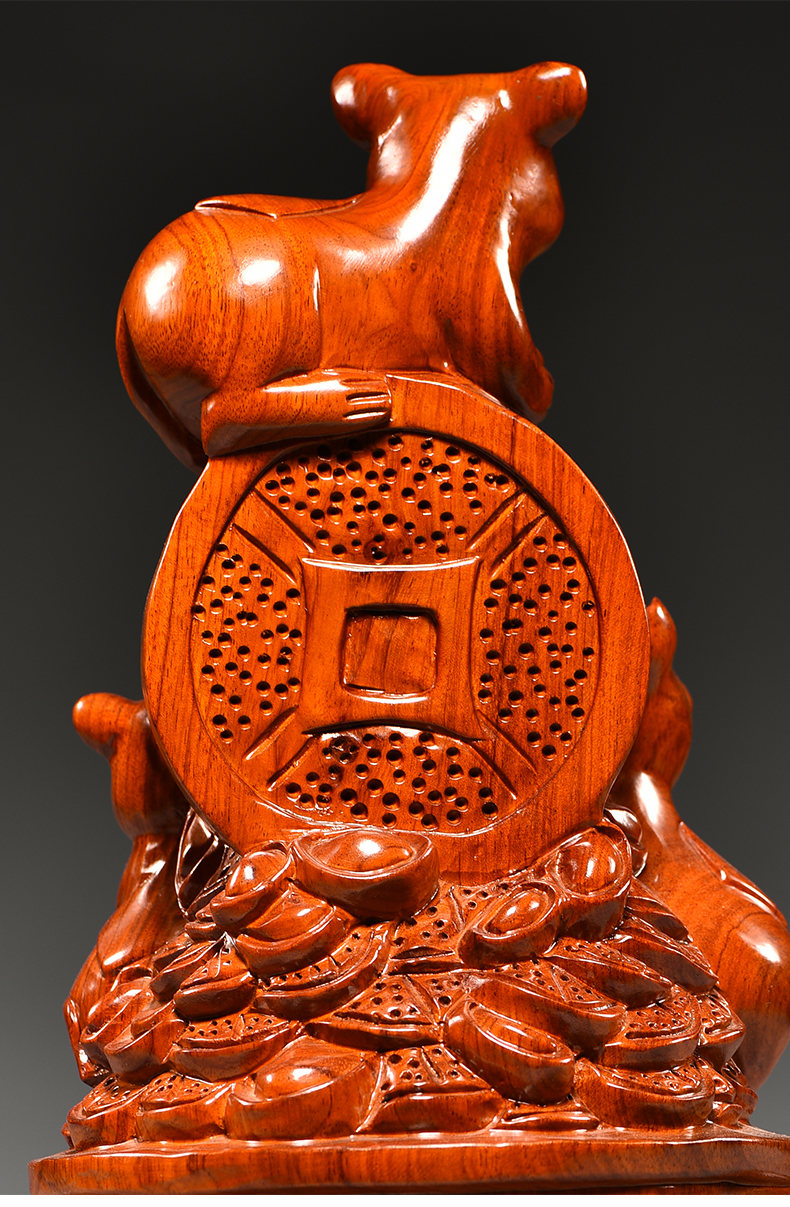 黛安缇花梨木雕老鼠摆件十二生肖实木质雕刻家居客厅装饰红木工艺品