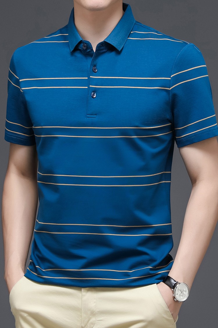 富贵鸟polo衫男短袖夏季商务休闲中青年翻领马球保罗t恤上衣蓝色170