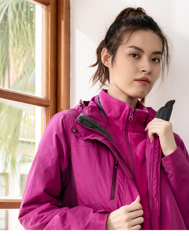 salewa沙乐华户外冲锋衣女士春季三合一防风加绒外套登山服174088樱桃