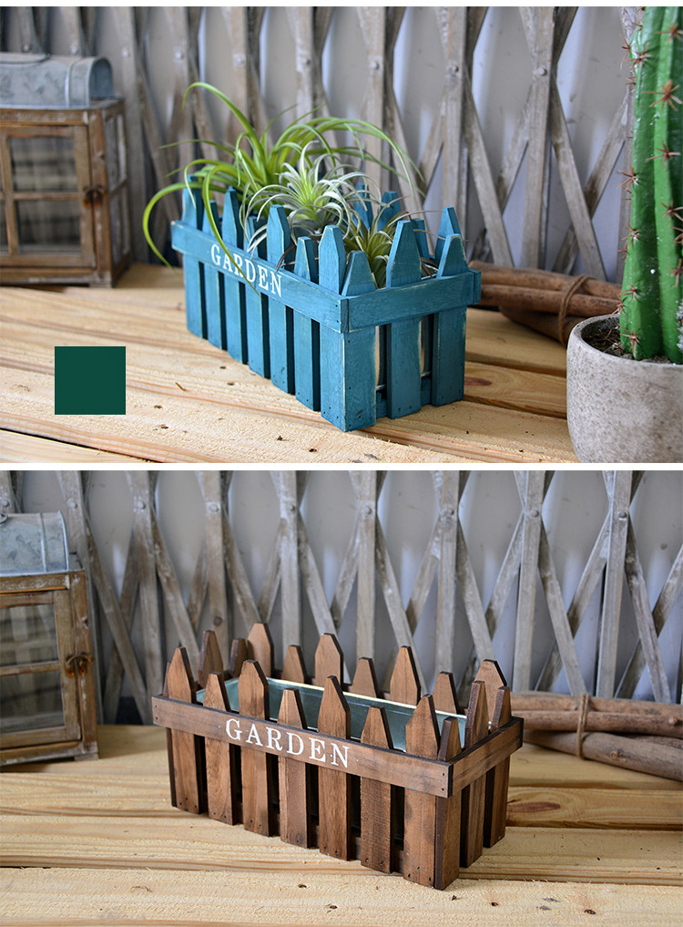 北欧式复古实木头手工绿萝箩室内花盆长方形木栅栏创意花盆加长款黑棕