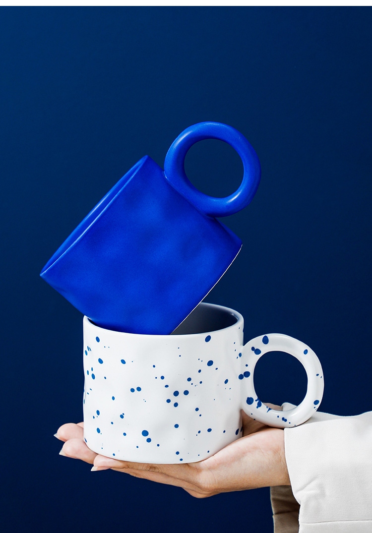 克莱因蓝陶瓷创意马克水杯高颜值下午茶情侣咖啡杯早餐牛奶燕麦杯