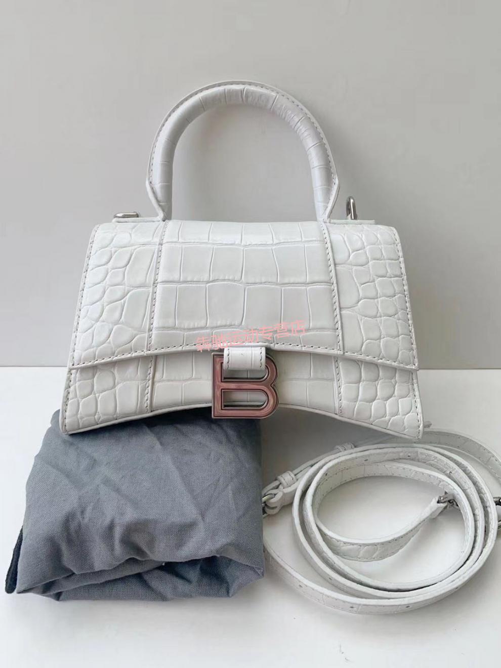 包包女新款潮百搭b家鳄鱼纹沙漏包b字斜挎小包网红同款包樱花粉鳄鱼纹