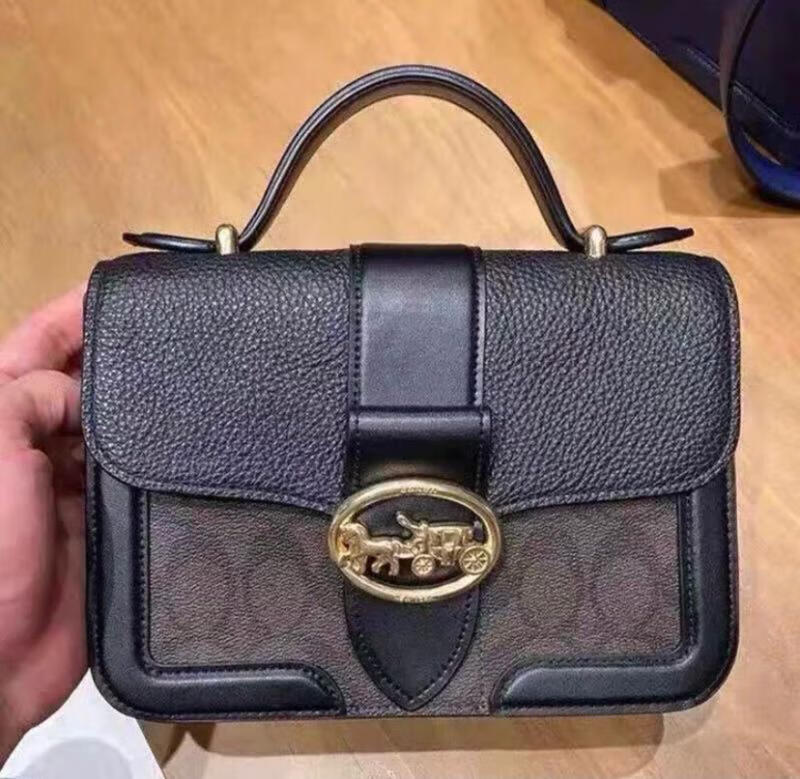 蔻·驰代购女包georgie香布雷酒神包马标单肩斜挎腋下包 深棕拼红色