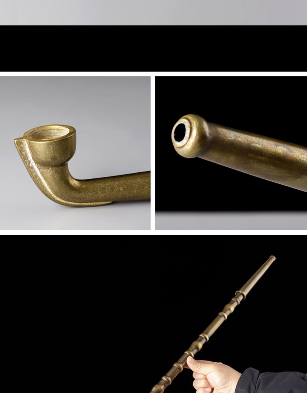 传统黄铜长烟斗旱烟袋锅子纯铜烟锅男士烟杆老式烟枪专用 复古黄铜