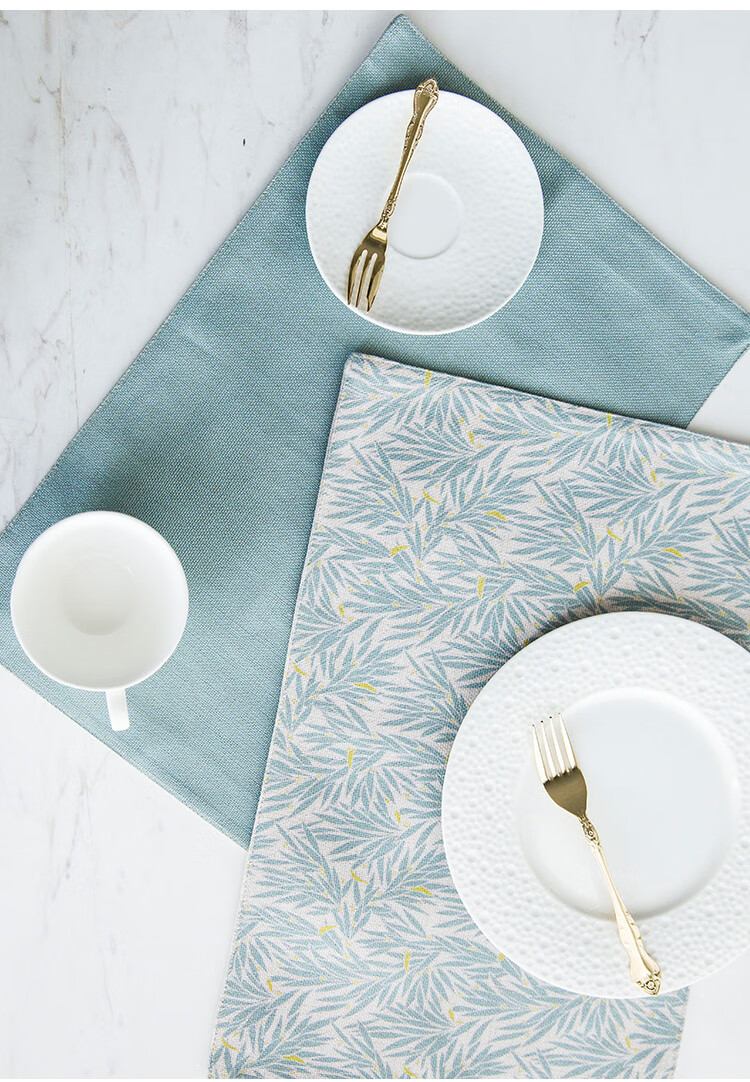 高级西餐垫杯垫餐盘垫棉麻清新淡雅蓝色叶子餐垫西餐定制布艺餐巾布