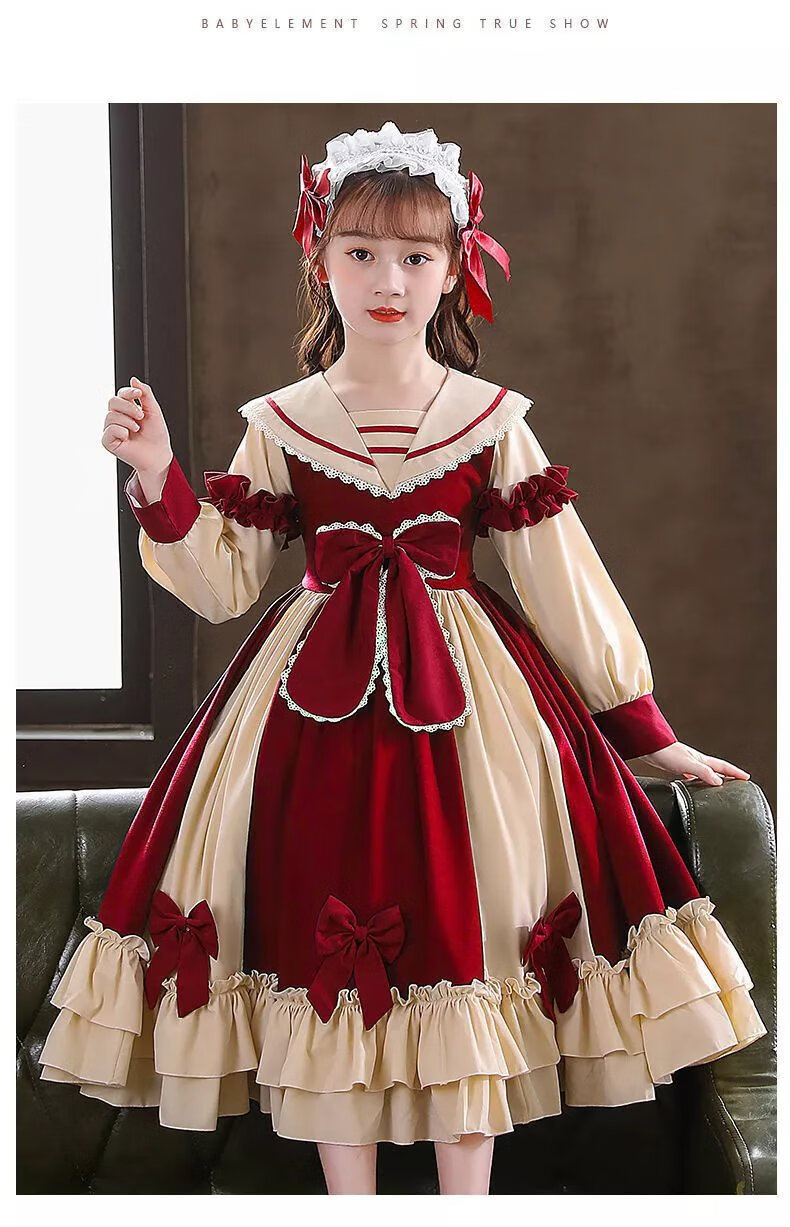 迪士尼1-15岁小孩子穿的迪士尼洛丽塔公主裙儿童春秋季棉里薄款拼接