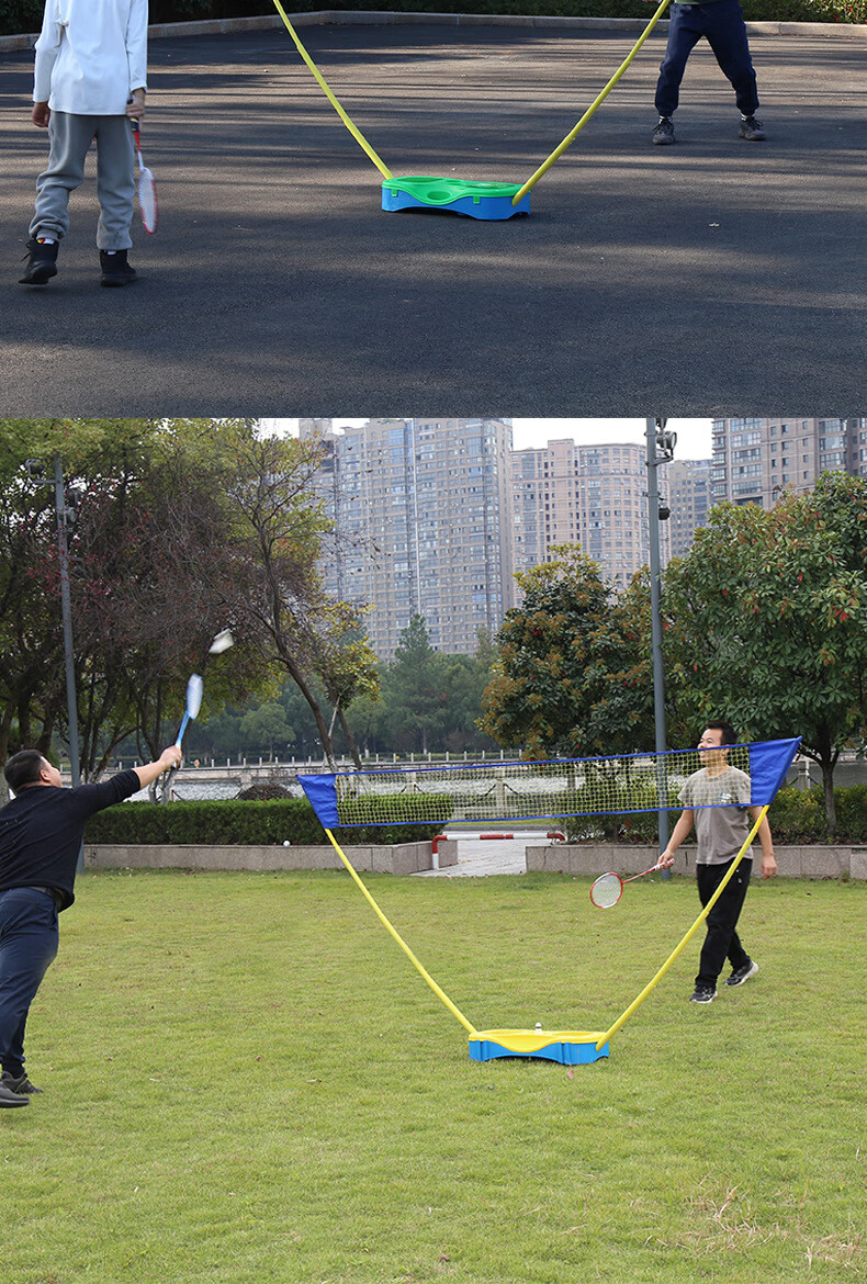 便携式羽毛球网架套装折叠室外快开网简易移动家用户外球网支架网 绿