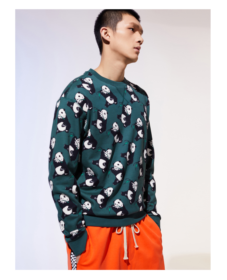 安踏卫衣男套头上衣男2021夏季新款休闲运动宽松圆领套头衫熊猫图案潮