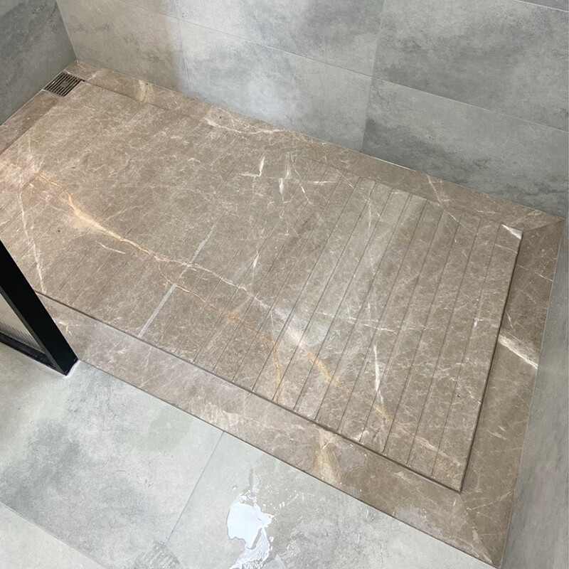 浴室淋浴房地板石大理石天然拉槽板定制人造石材卫生间地面砖 浅灰色