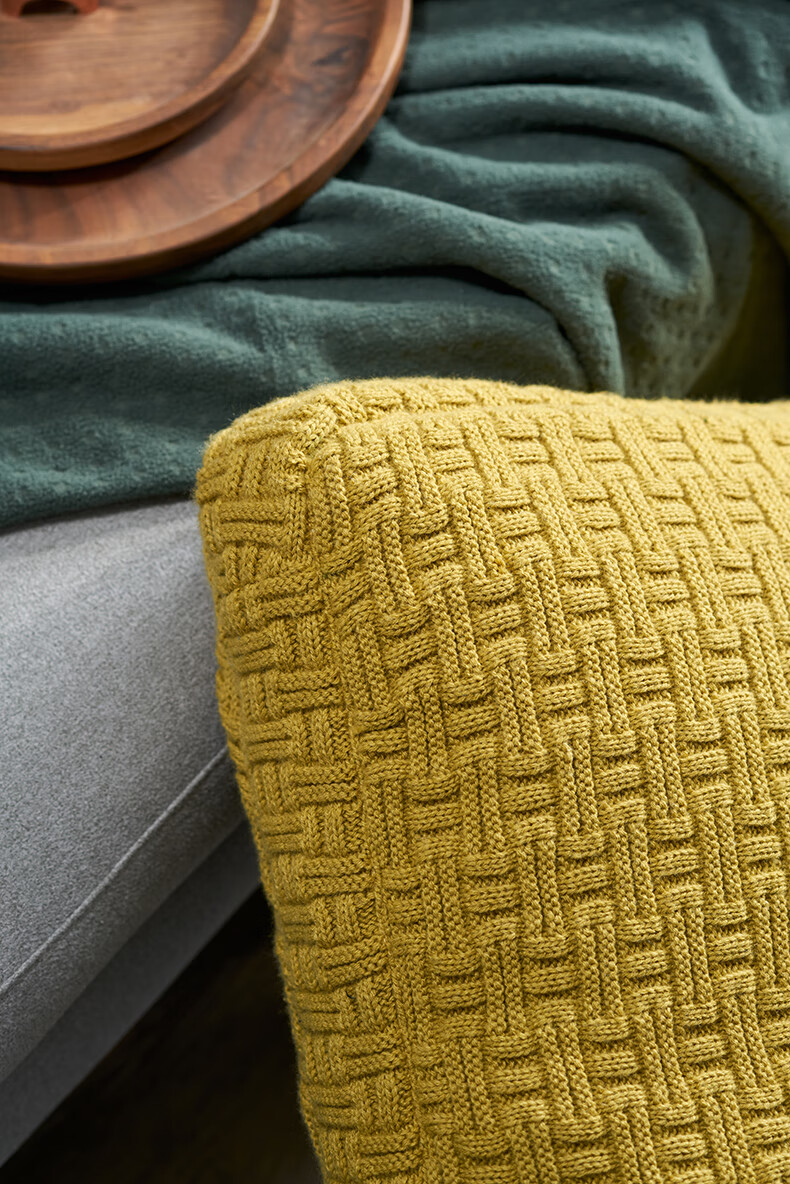 小郎人毛线针织靠垫针织北欧客厅沙发靠枕黄色靠包含羽毛内芯黄色针织