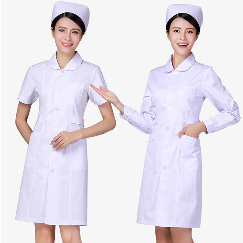 2022年新款娃娃领护士服中长款白大褂春夏新医生服修身显瘦女工作服加
