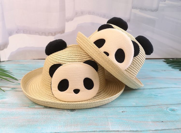 qiced新品熊猫帽子可爱太阳草帽熊猫渔夫帽子夏季防晒遮阳盆帽男女