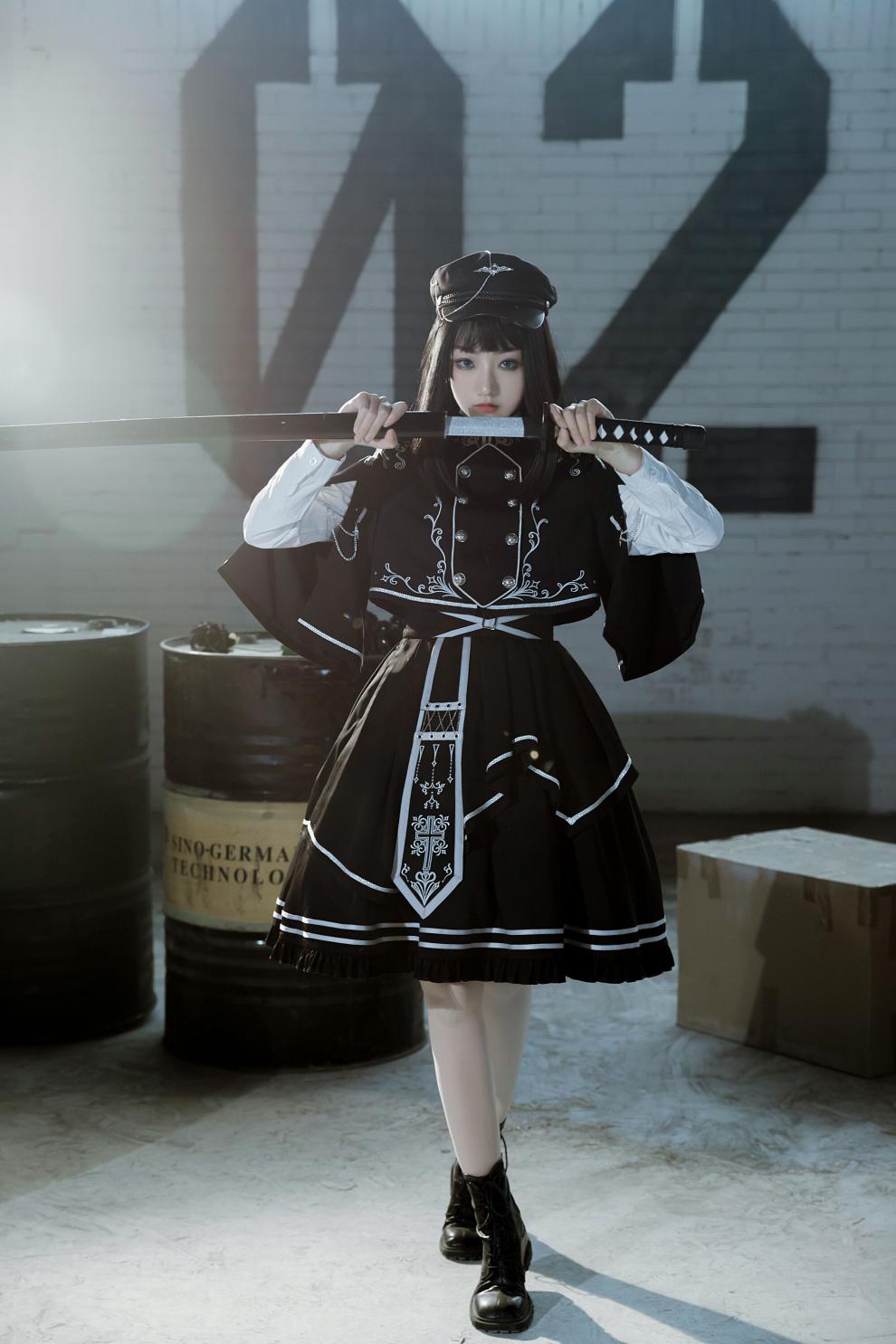 荆棘之战军风原创lolita暗黑军lo上衣斗篷sk套装sk半裙s