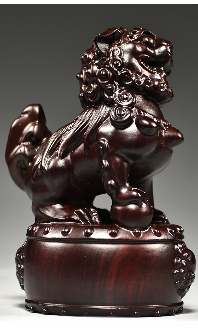 奈希森木雕狮子摆件实木一对大号宫门狮家居客厅玄关办公室桌面装饰